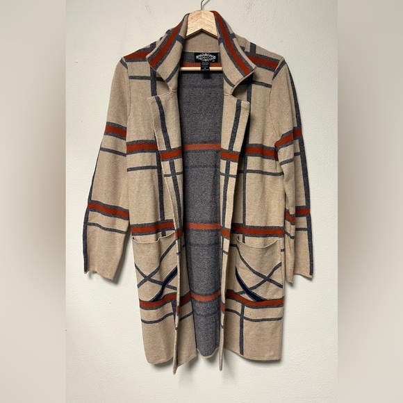 Oliver O Women's Tan Navy & Orange 
Open Front Jacket With Pockets 
Size Small - Picture 1 of 6